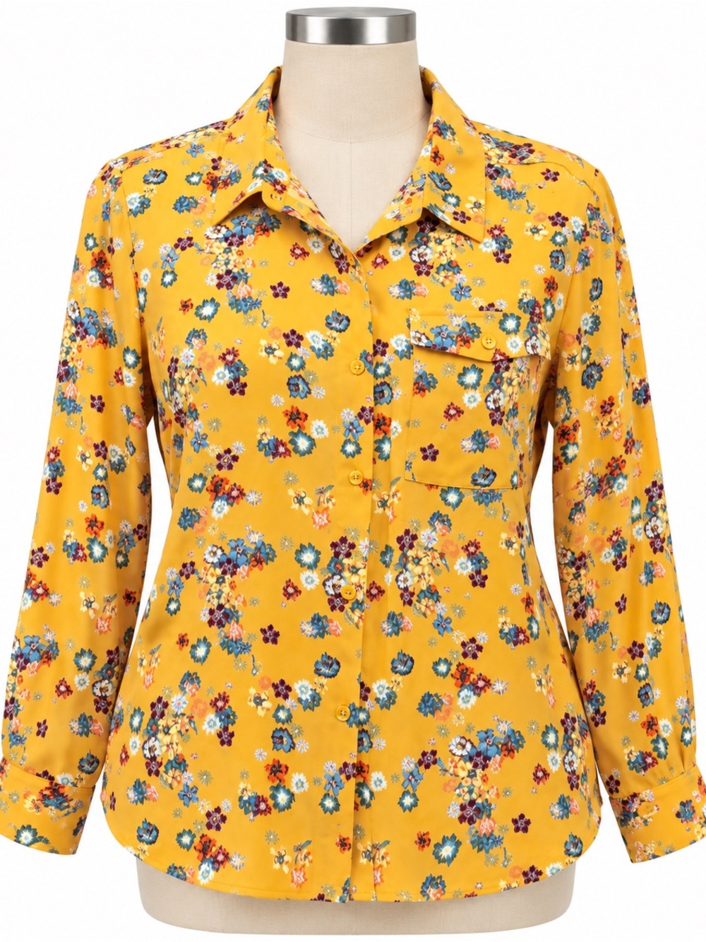 Joan Rivers Mustard Yellow Floral Button-Down Shirt